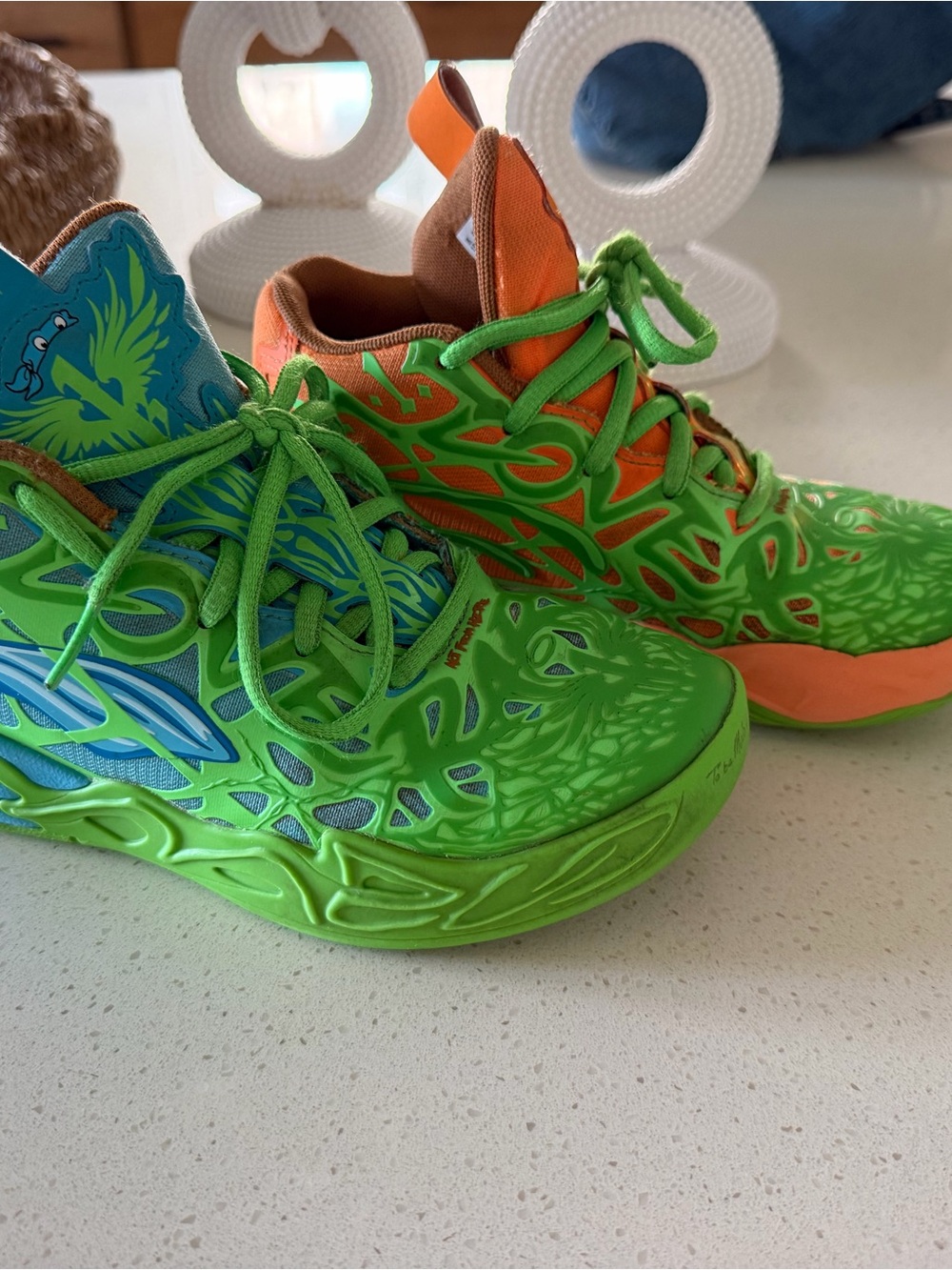 Kids Vibrant Green and Orange High-Top Sneakers